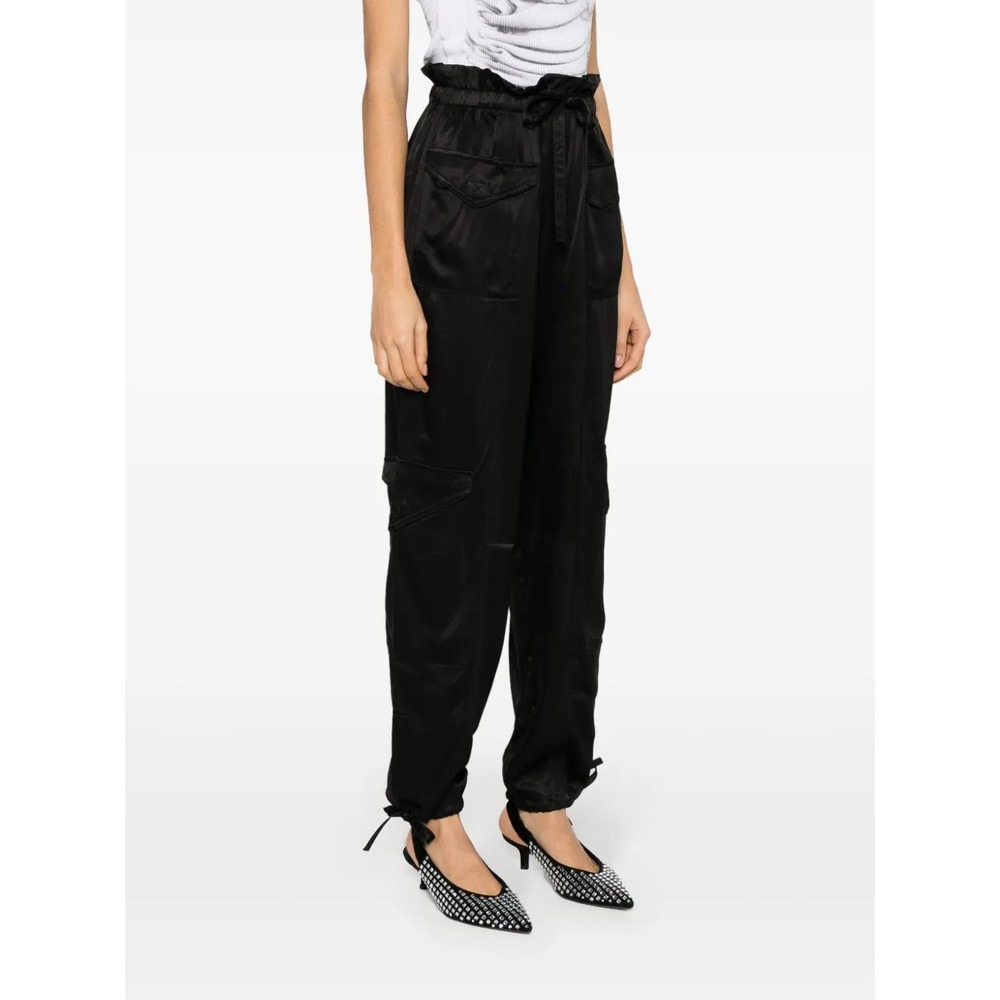 GANNI Black Washed Satin Pocket Pants Size‎ 36